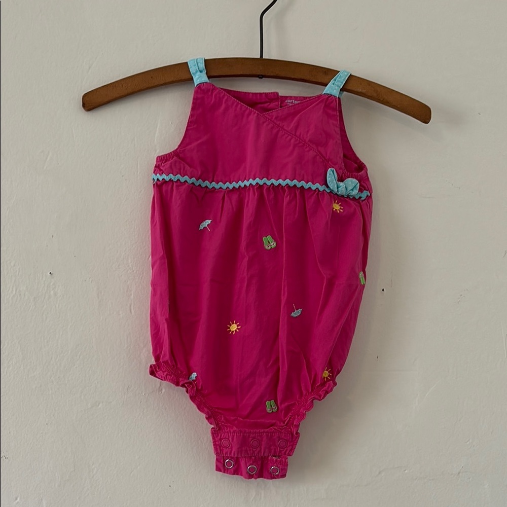 Pink Baby Romper with Summertime Embroidered Details